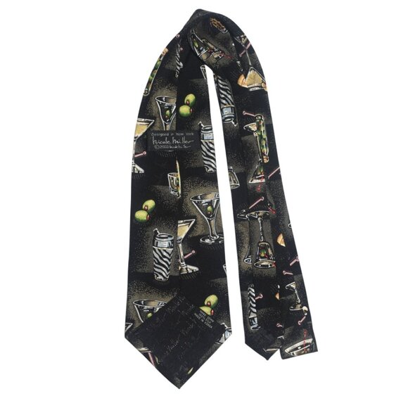 Nicole Miller Vintage Silk Tie Martini Time Cocktail Party Y2k 2000 - Picture 6 of 9